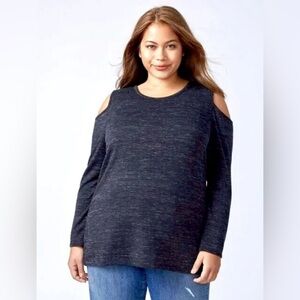 Lane Bryant NWT Cold Shoulder Strappy Back Long Sleeve Top in Heathered Black